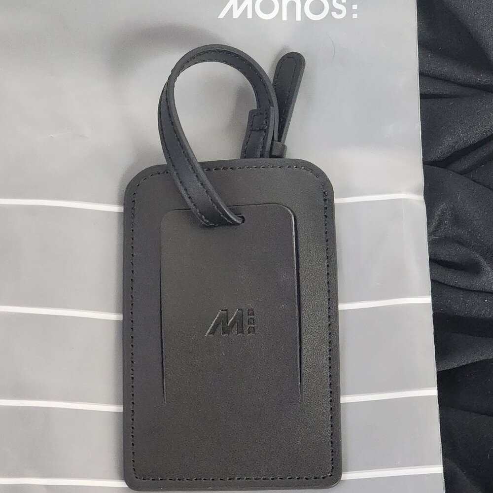 Monos Midnight Black Vegan Leather Watch Band Hidden Name Safety Luggage Tag